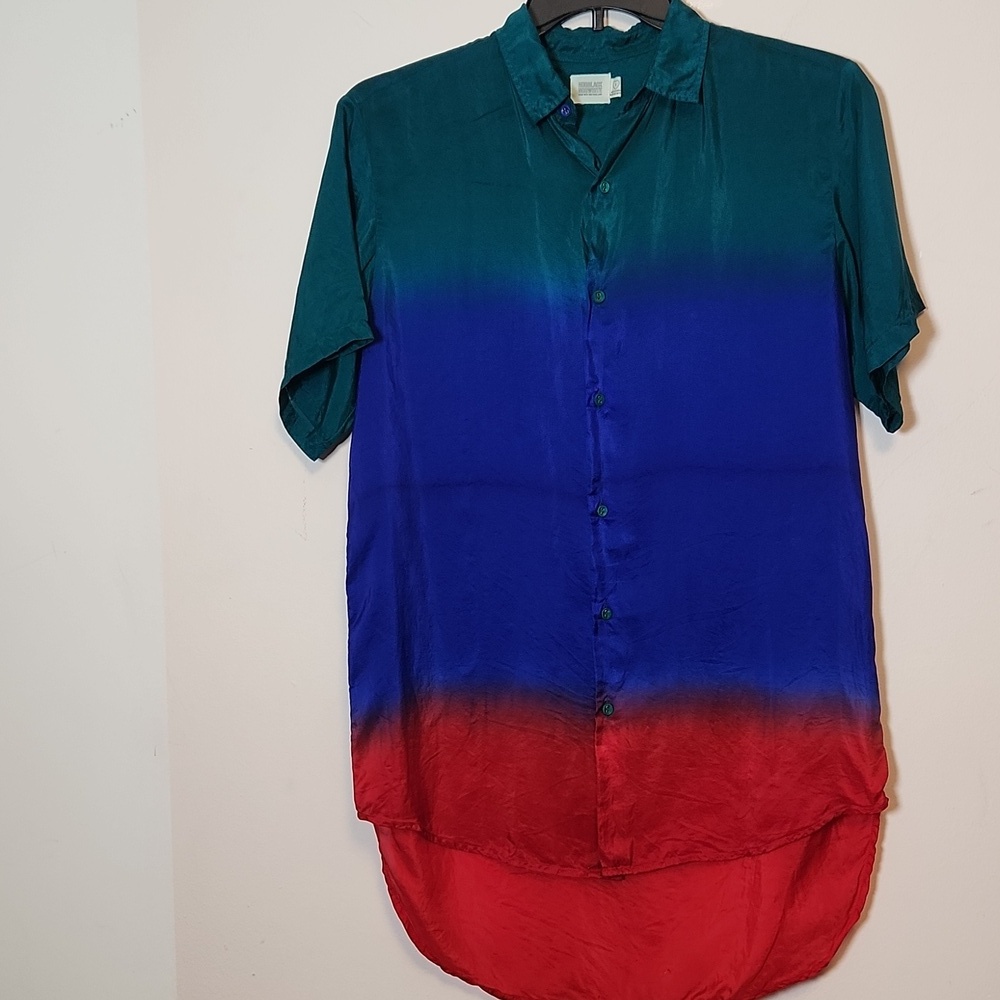 Norblack Norwhite OMBRE green Blue Red  Dress Shirt High-low size S  Vintage